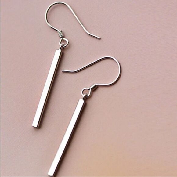 #45 925 Sterling Silver Double Strand Dainty Bar Bracelet AND Sterling Earrings - Picture 2 of 9